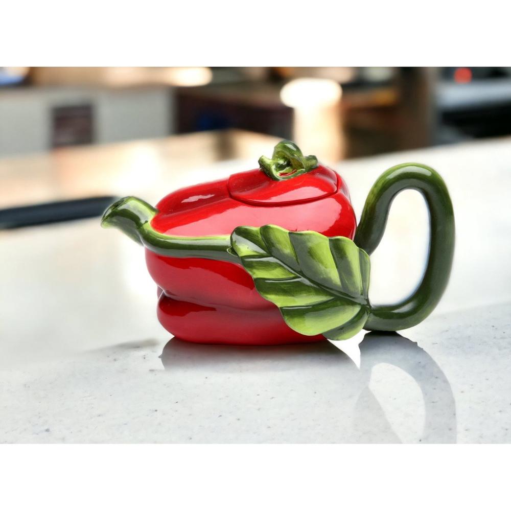 kevinsgiftshoppe Ceramic Red Pepper Teapot, Gift for Her, Gift for Mom, Kitchen Décor, Tea Party Décor, Café Décor, Farmhouse Kitchen Decor