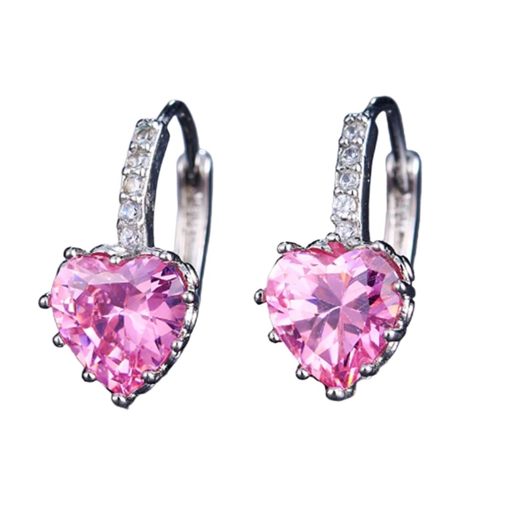 Generic 1 Pair Luxury Romantic Copper Round Earrings Heart Shaped Cubic Zirconia Hoop Earrings Party Jewelry