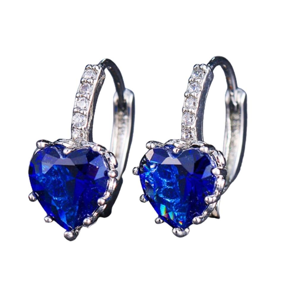 Generic 1 Pair Luxury Romantic Copper Round Earrings Heart Shaped Cubic Zirconia Hoop Earrings Party Jewelry