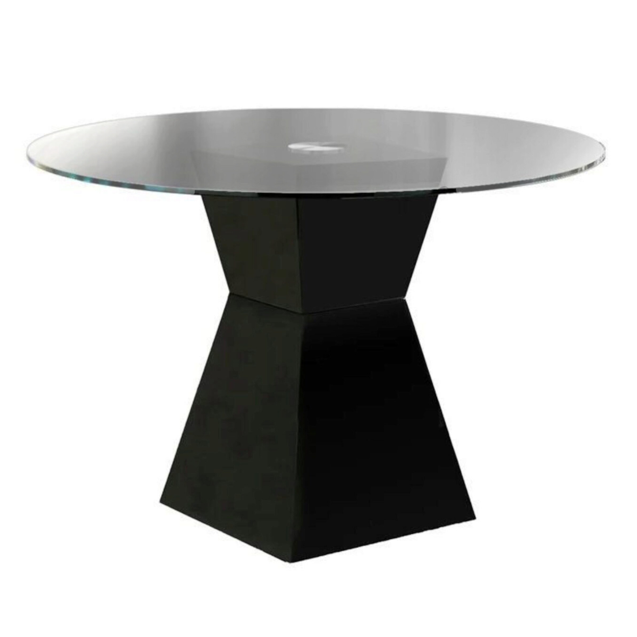 Saltoro Sherpi Contemporary Round Glass Dining Table with Square Pedestal Base, Black - Saltoro Sherpi