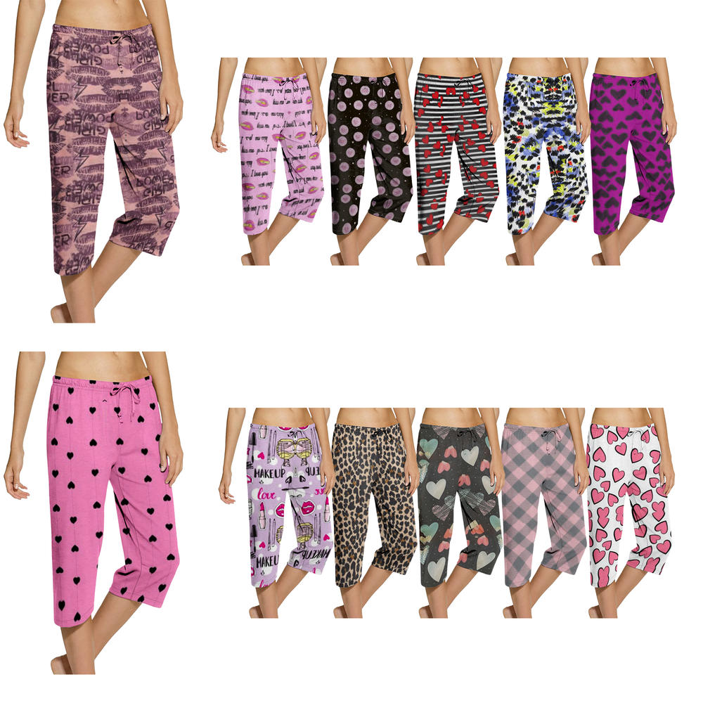 Bargain Hunters 5-Pack Womens Capri Pajama Pants Soft Comfy Printed Summer Sleepwear Ladies PJ Bottom With Drawstring