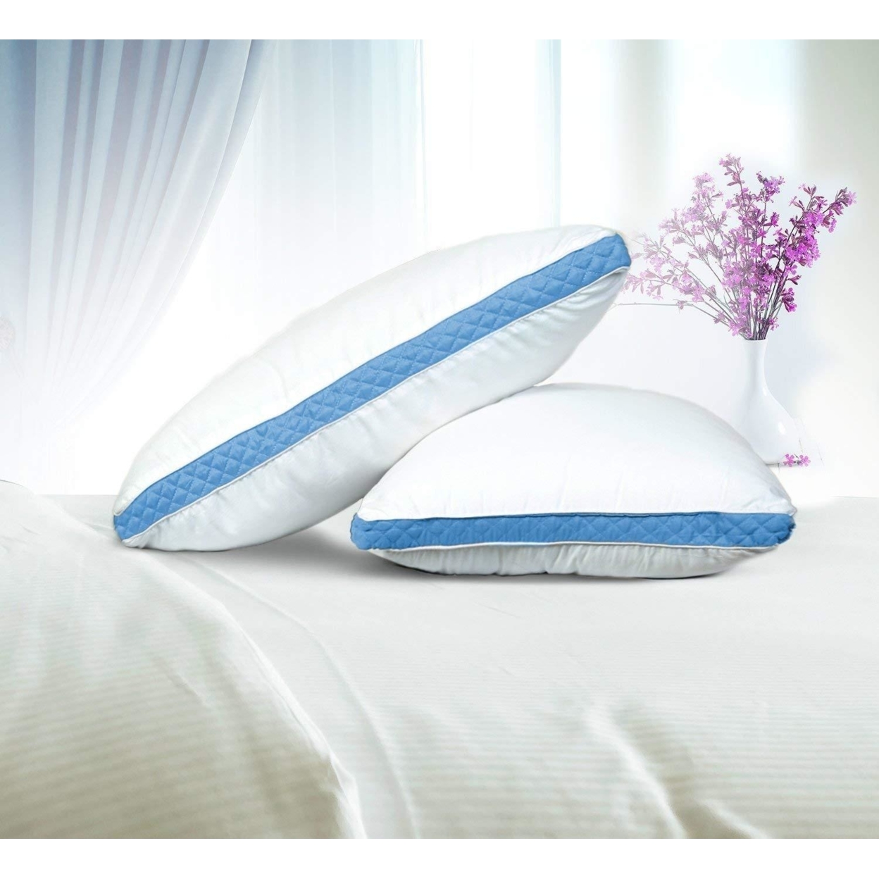 Lux Decor Collection Gusseted Quilted Pillow - Set of 2 Premium Quality Bed Pillows King-Queen