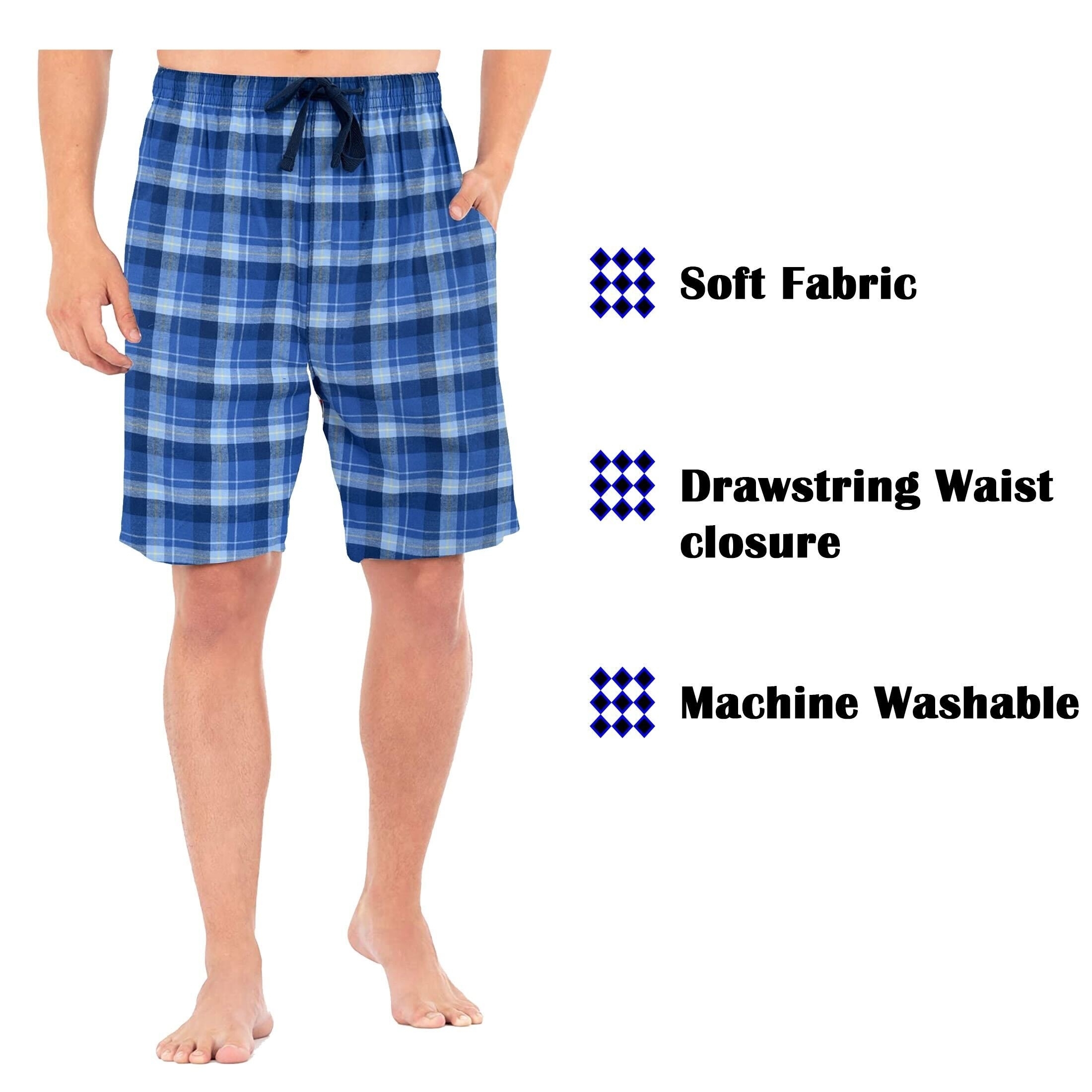 Bargain Hunters 4-Pack Mens Plaid Flannel Sleep Shorts Loose-Fit Lounge Soft Elastic Waistband Tech Pajama Pants