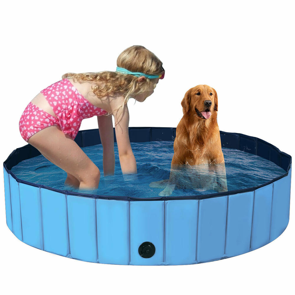 Gymax 63 Foldable Dog Pet Pool Kiddie Bathing Tub Indoor Outdoor Leakproof Portable