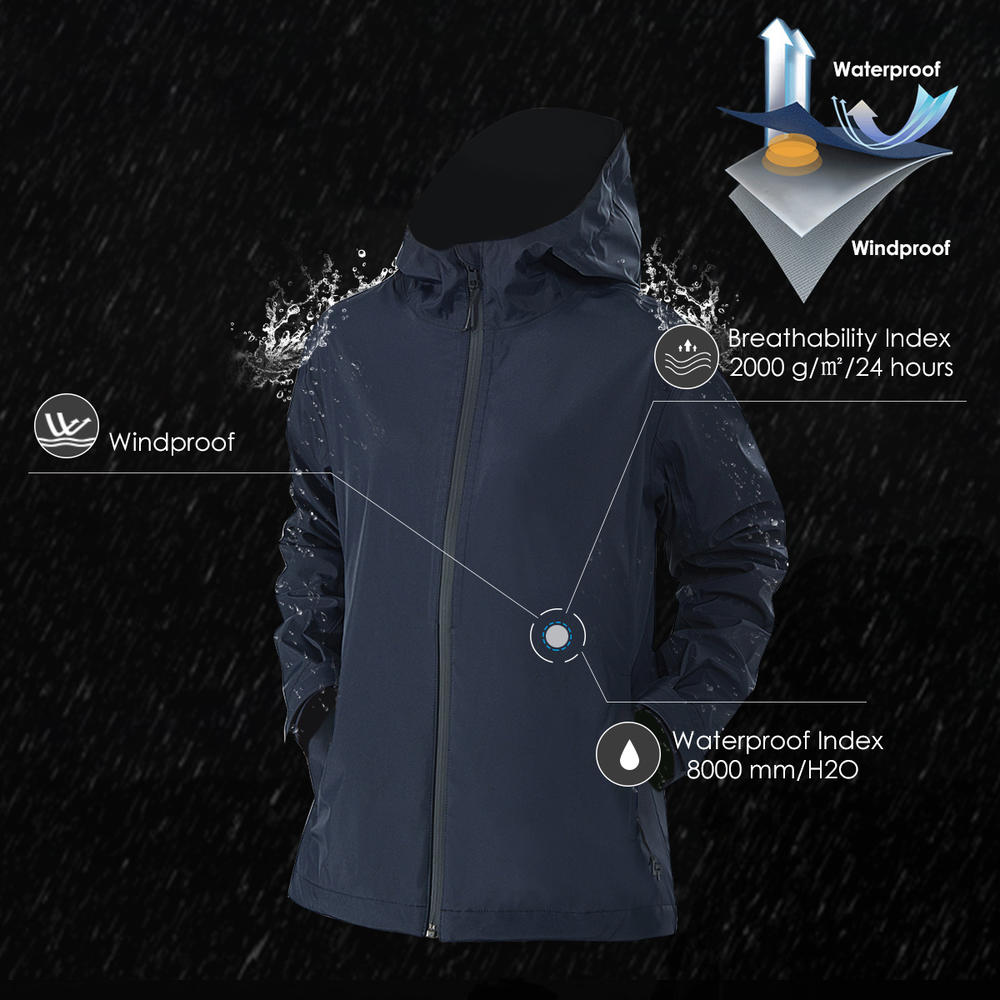Gymax Goplus Womens Waterproof Rain Jacket Windproof Hooded Raincoat Shell with Cuff Navy