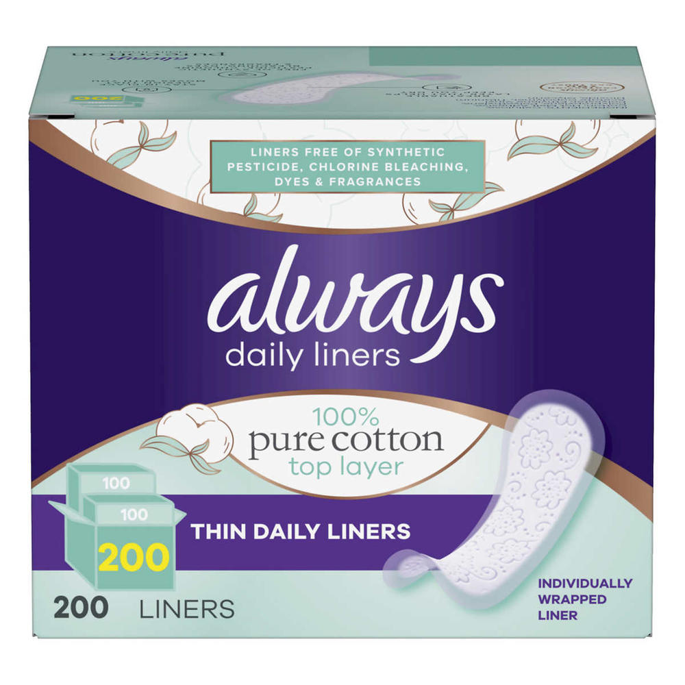 Always Pure Cotton Liner, 200 Count