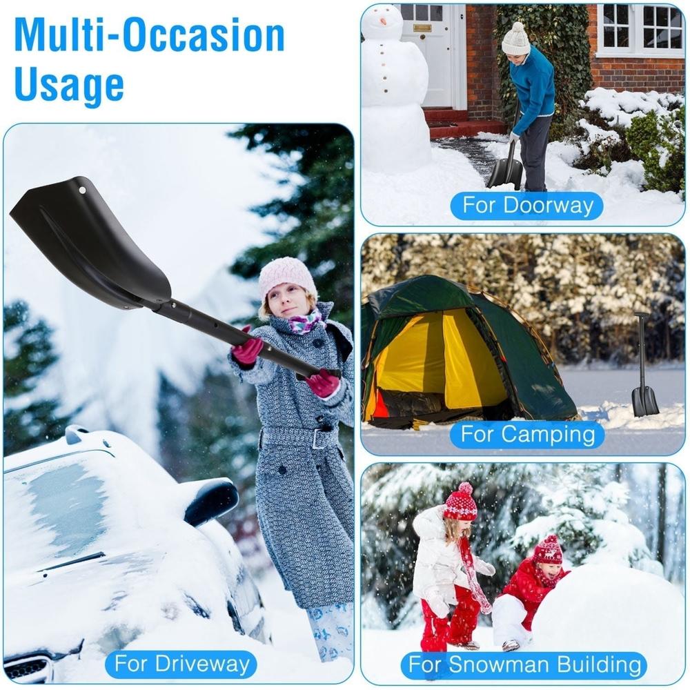 SKUSHOPS Aluminum Snow Shovel Portable Lightweight Camping Garden Beach Shovel with 3 Section Collapsible Adjustable Length Anti-Skid