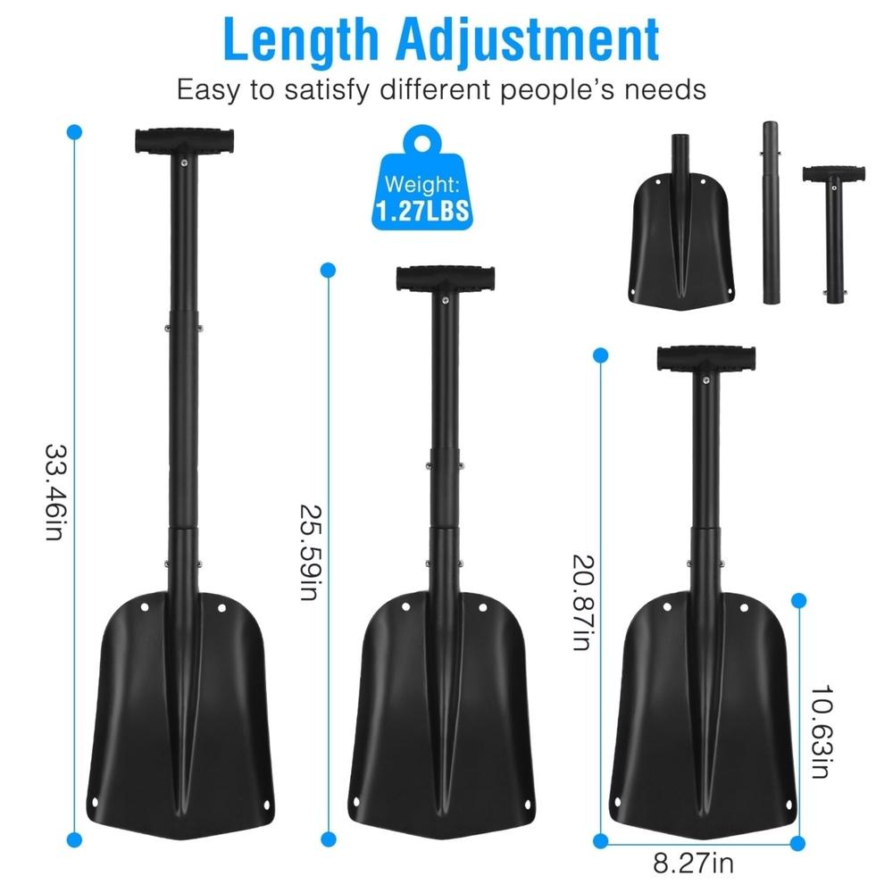 SKUSHOPS Aluminum Snow Shovel Portable Lightweight Camping Garden Beach Shovel with 3 Section Collapsible Adjustable Length Anti-Skid