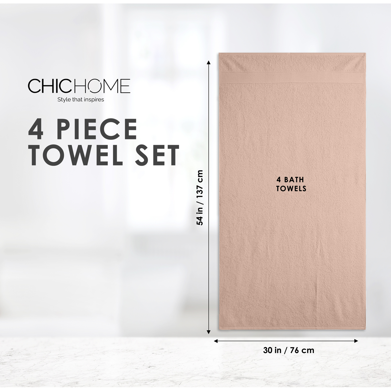 Chic Home Luxurious 4-Piece 100% Pure Turkish Cotton Bath Towels 30" x 54" Dobby Border Design