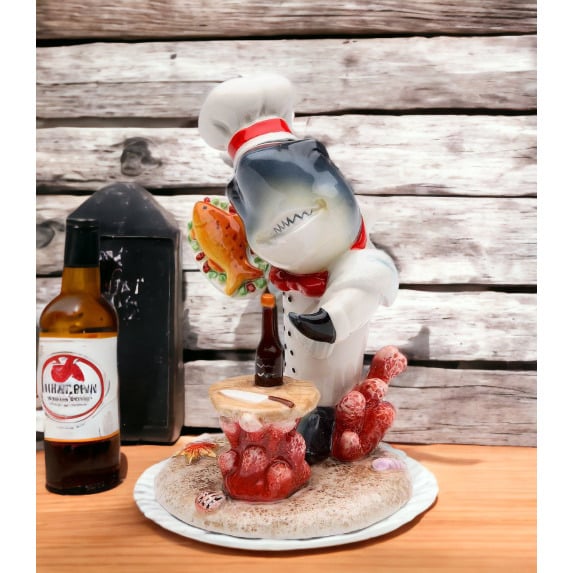 kevinsgiftshoppe Ceramic Shark Chef Figurine, Home Decor, Restaurant Decor, Kitchen Decor, Gift for Chef, Gift for Mom, Gift for Him