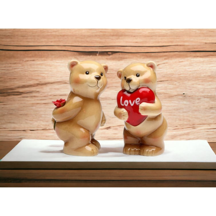 kevinsgiftshoppe Ceramic Valentines Day Teddy Bear Salt and Pepper Shakers, Home Décor, Gift for Her, Kitchen Décor, Wedding Décor or Gift,