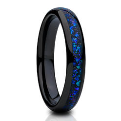 Cool Rings USA 4mm Tungsten Wedding Ring Galaxy Opal Wedding Ring Engagement Ring Black