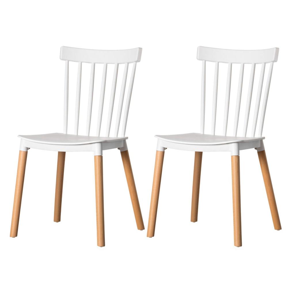 Fabulaxe Modern Plastic Dining Chair Windsor Design with Beech Wood Legs