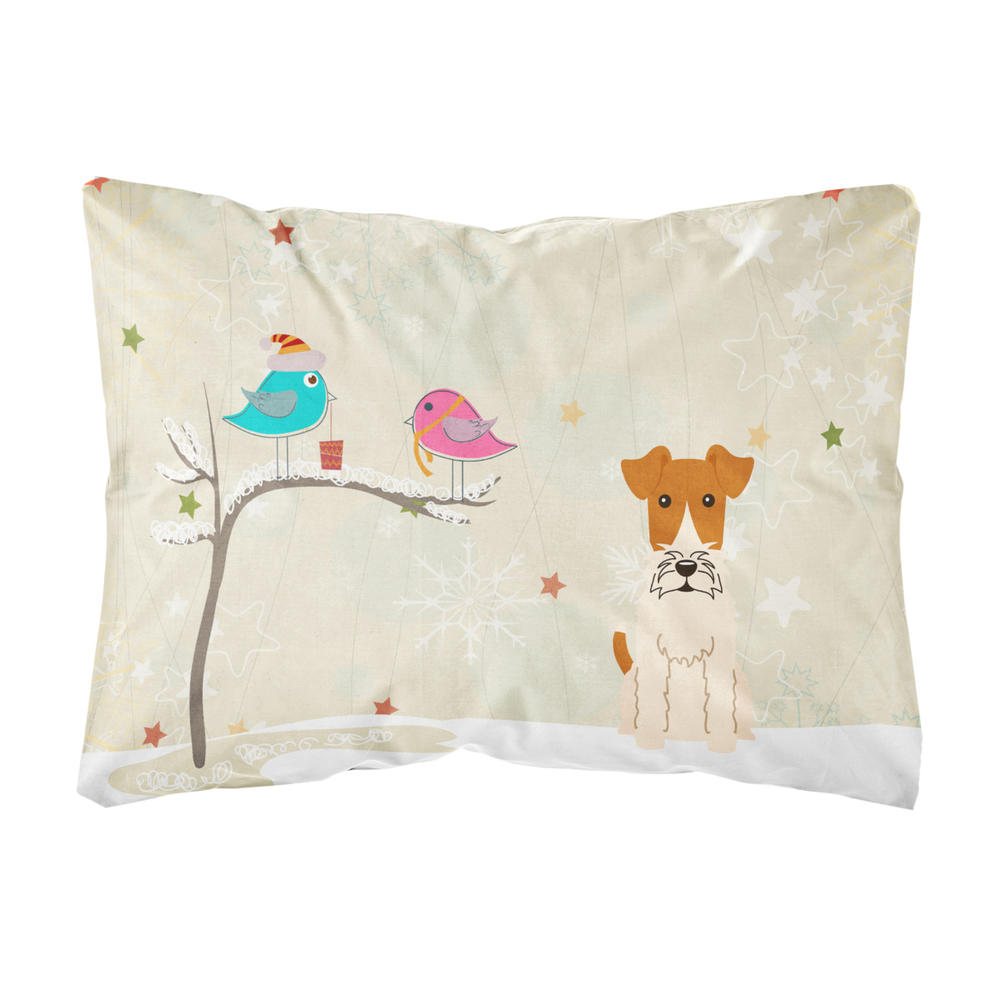 Caroline's Treasures Christmas Presents between Friends Fox Terrier - Wire Canvas Fabric Decorative Pillow