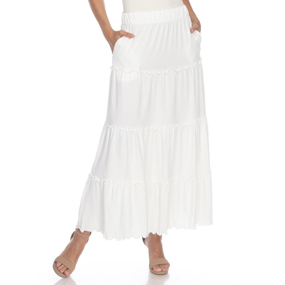 White Mark Womens Tiered Maxi Skirt with Pockets