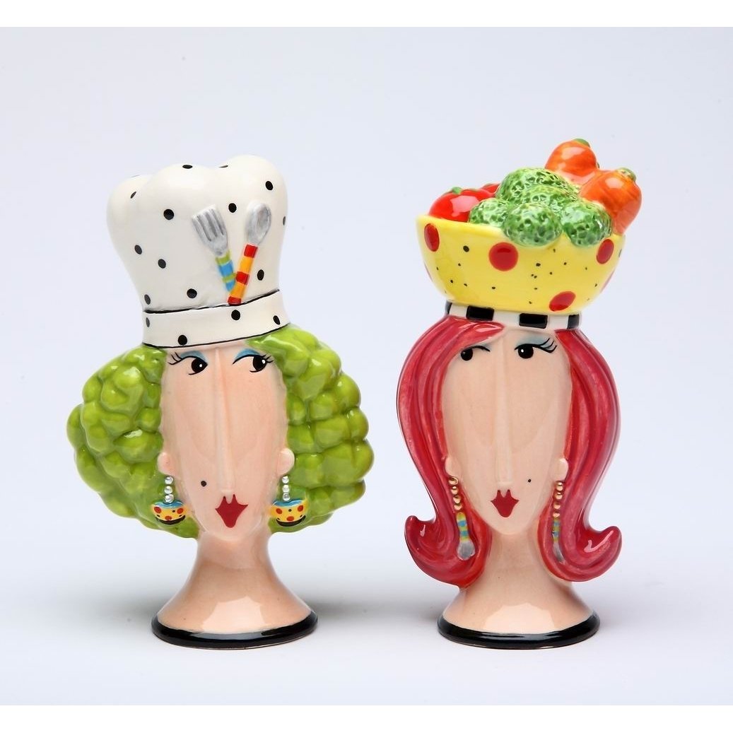 kevinsgiftshoppe Ceramic Chef Lady Salt & Pepper Shakers, Home Décor, Gift for Her or Mom, Gift for Friend or Coworker, Gift for Chef, Kitchen