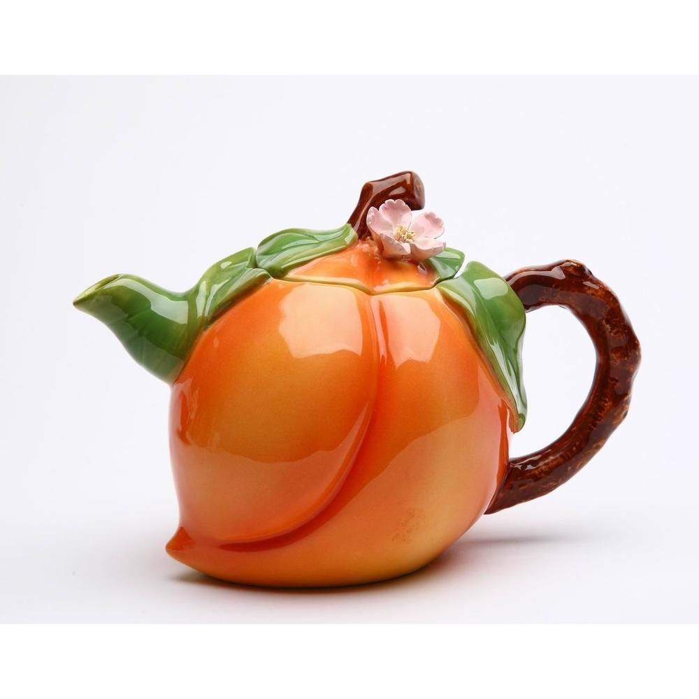 kevinsgiftshoppe Ceramic Peach Teapot, Gift for Her, Gift for Mom, Tea Party Décor, Café Décor, Farmhouse Kitchen Décor