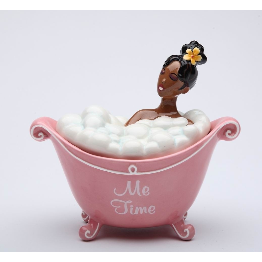 kevinsgiftshoppe Ceramic African American Lady Me Time Jewelry Box, Home Décor, Gift for Her, Mom, Friend, or Coworker, Vanity Décor