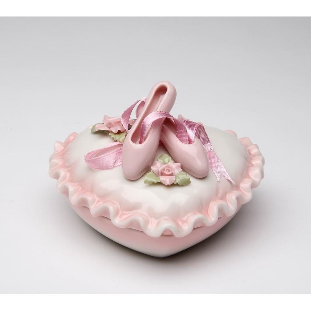 kevinsgiftshoppe Ceramic Ballerina Shoe Heart Shape Jewelry Box, Home Décor, Gift for Her, Gift for Daughter, Gift for Ballerina Dancer, Vanity