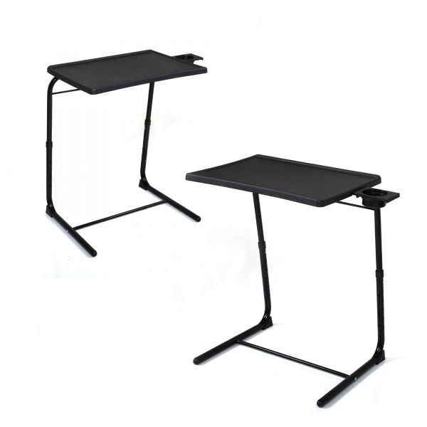 Dsermall Adjustable TV Tray Table with Cup Holder, Folding TV Dinner Table with 6 Height and 3 Tilt Angle Adjustments