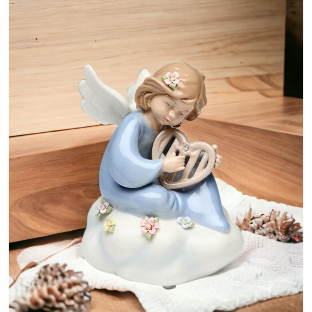 kevinsgiftshoppe Ceramic Angel Playing Harp on Cloud Music Box, Home Décor, Religious Décor, Religious Gift, Church Décor, Baptism Gift