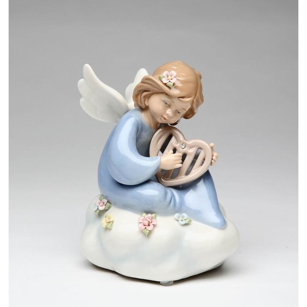 kevinsgiftshoppe Ceramic Angel Playing Harp on Cloud Music Box, Home Décor, Religious Décor, Religious Gift, Church Décor, Baptism Gift