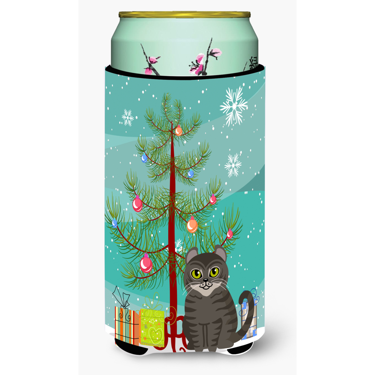 Caroline's Treasures BB4412TBC American Curl Cat Merry Christmas Tree Tall Boy Beverage Insulator Hugger , Tall Boy, multicolor