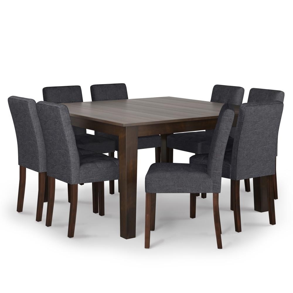 Simpli Home Andover / Eastwood 9 Pc Dining Set Slate Grey Linen Style Fabric