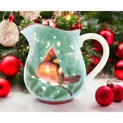 kevinsgiftshoppe Ceramic Cardinal Bird Christmas Pitcher Home Decor   Kitchen Decor Christmas Decor