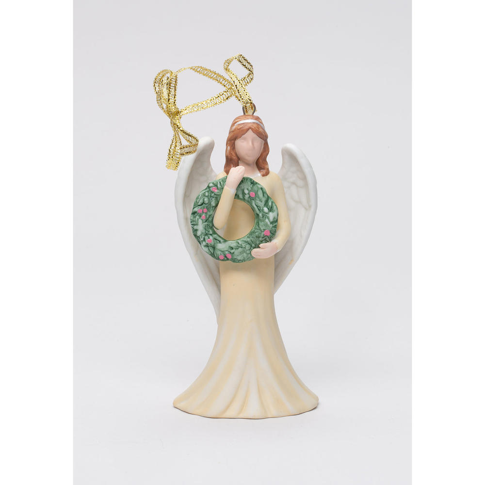 kevinsgiftshoppe Ceramic Angel With Wreath Ornament Home Decor   Religious Decor Christmas Decor