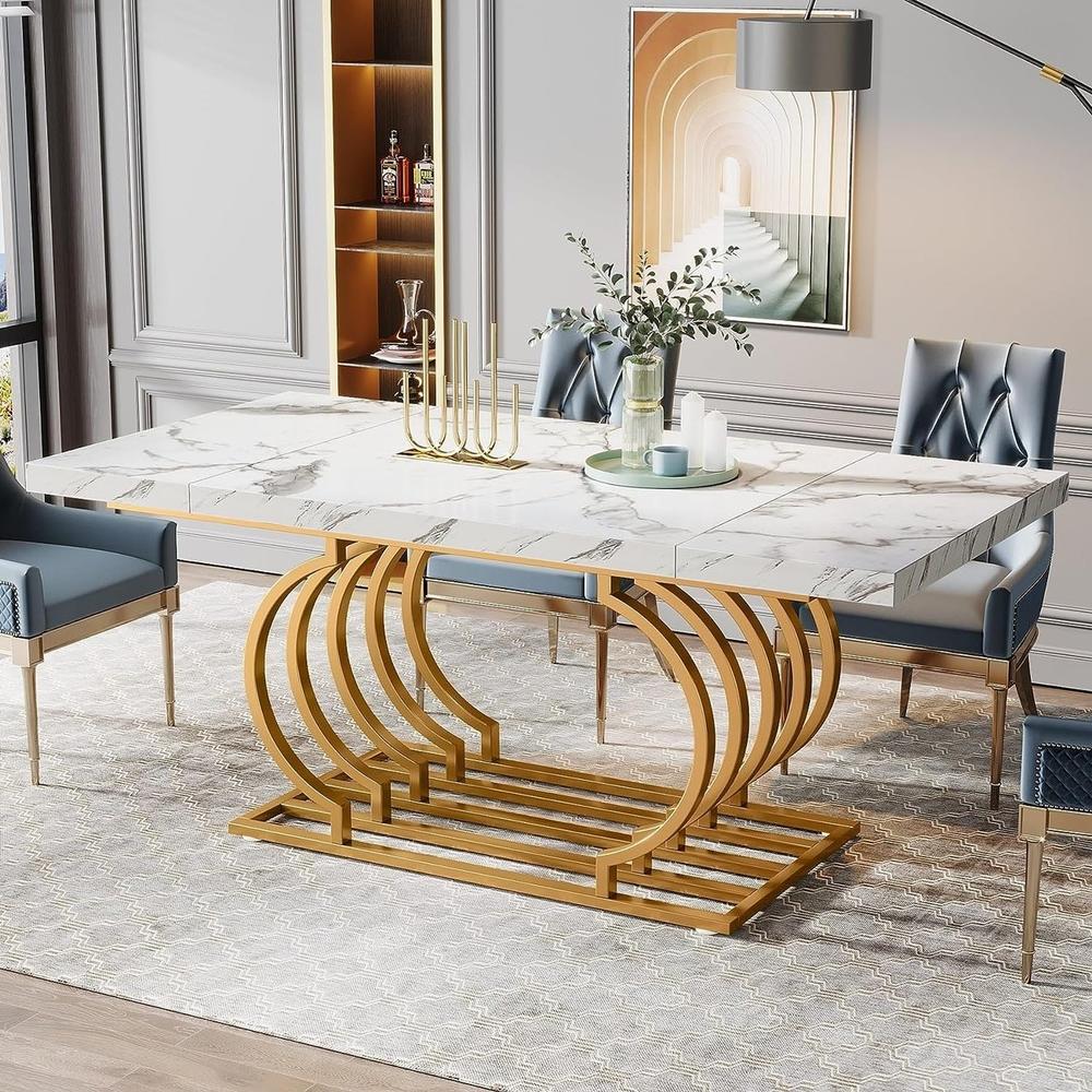 Tribesigns Modern Dining Table, 63 inch Faux Marble Wood Kitchen Table for 6-8 People