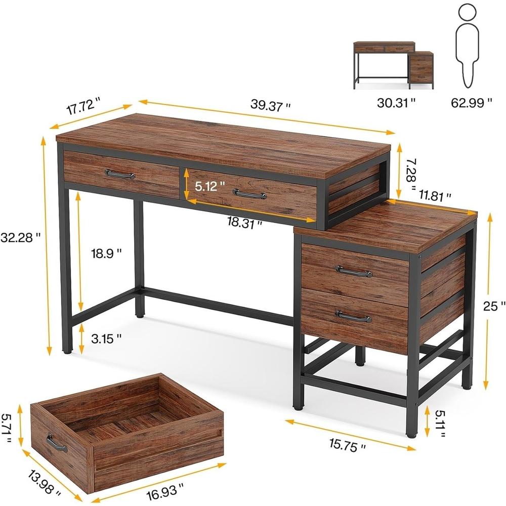 Tribesigns Vanity Desk with 5 Drawers Makeup Vanity Table Dressing Table with Side 3-Drawer Chest(Without Mirrors)