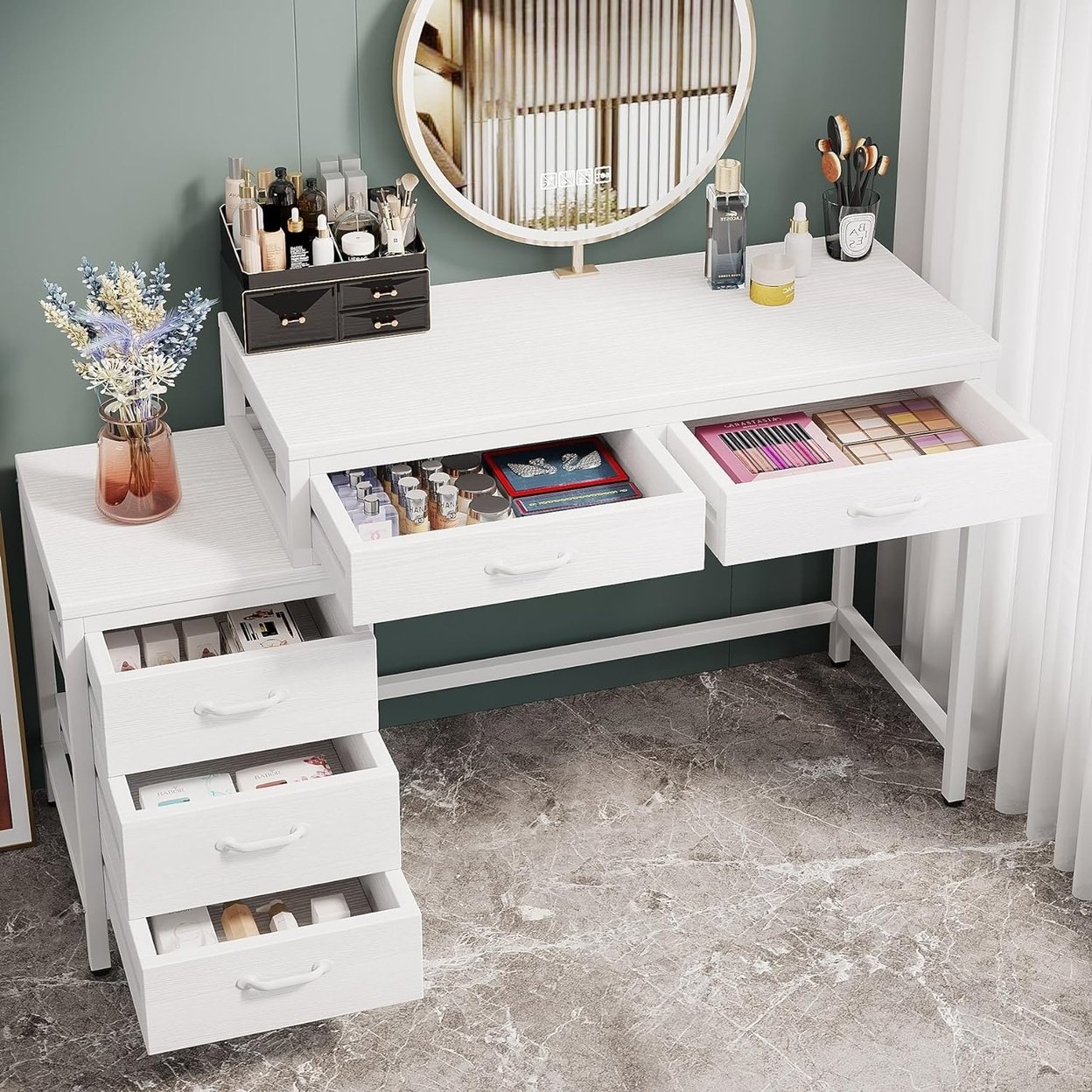 Tribesigns Vanity Desk with 5 Drawers Makeup Vanity Table Dressing Table with Side 3-Drawer Chest