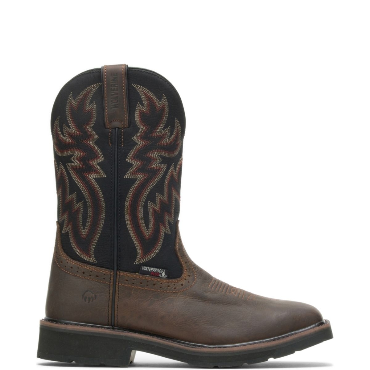 WOLVERINE Mens Rancher Waterproof Soft Toe Wellington Work Boot Black/Brown - W10768 varies BLACK/BROWN
