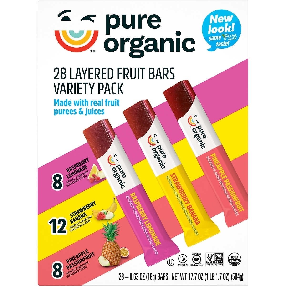 Pure Organic Layered Fruit Bars Variety Pack 0.63 Ounce (Pack of 28)