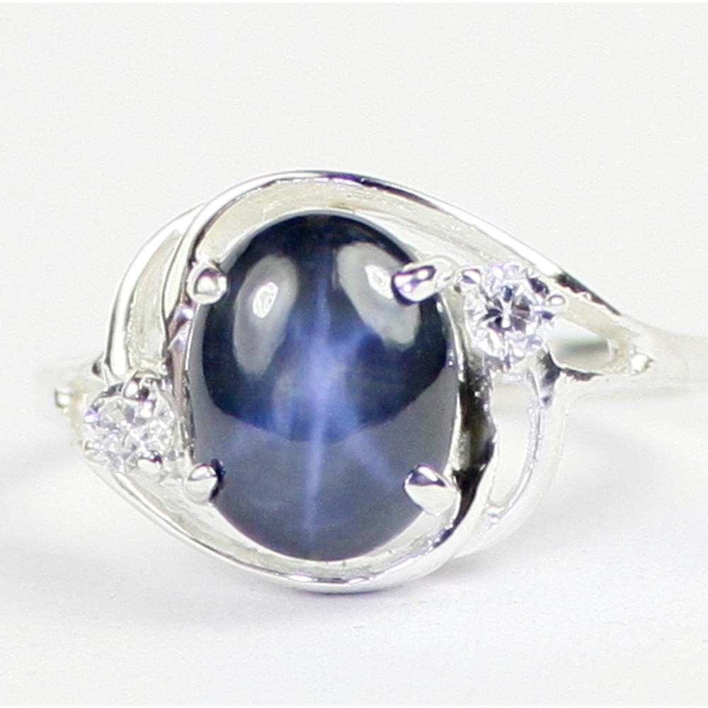 SylvaRocks Sterling Silver Ladies Ring Natural Blue Star Sapphire SR021