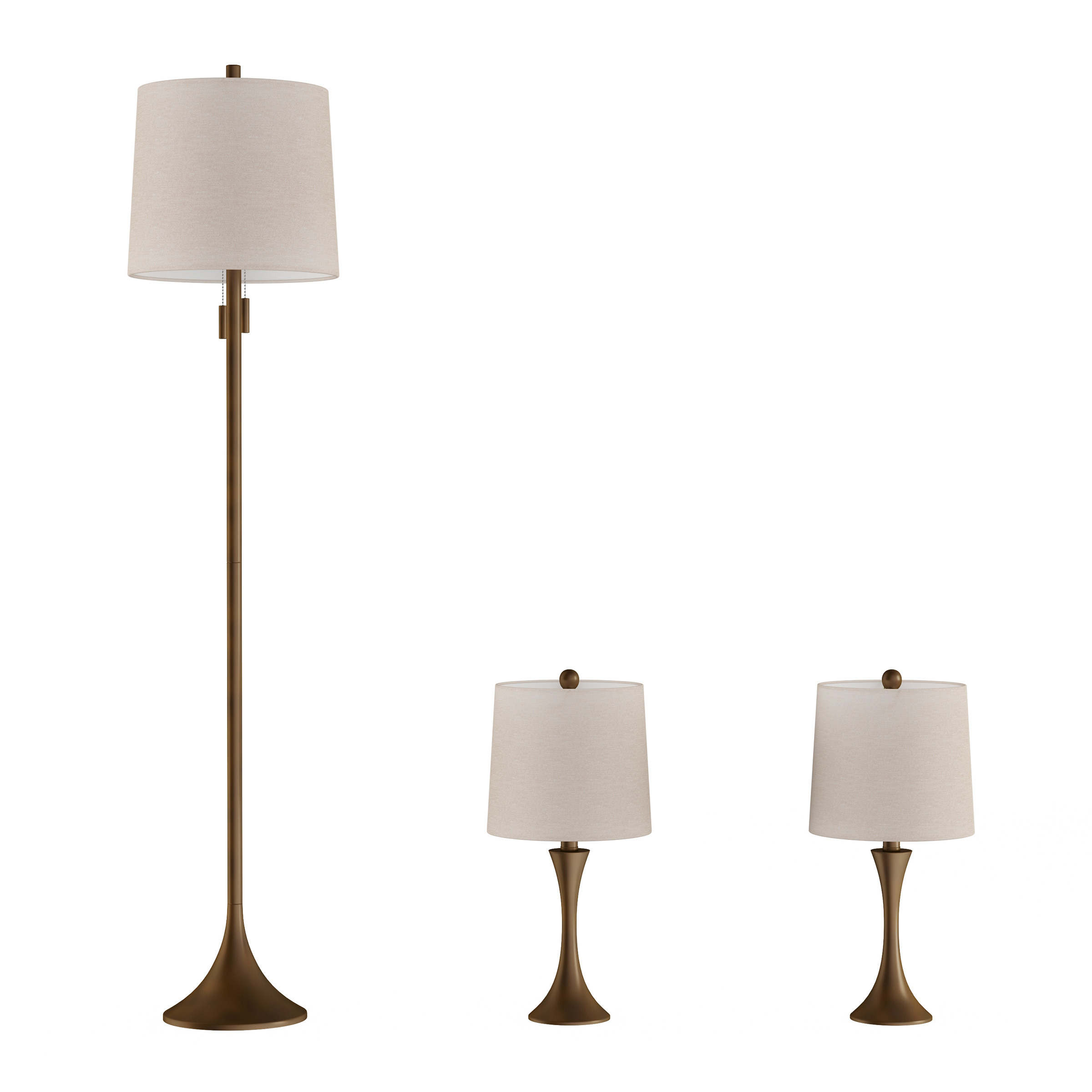 Lavish Home Table and Floor Lamps  Set of 3 Mid-Century Modern Metal Flared Trumpet Base with Energy Efficient LED Light Bulbs