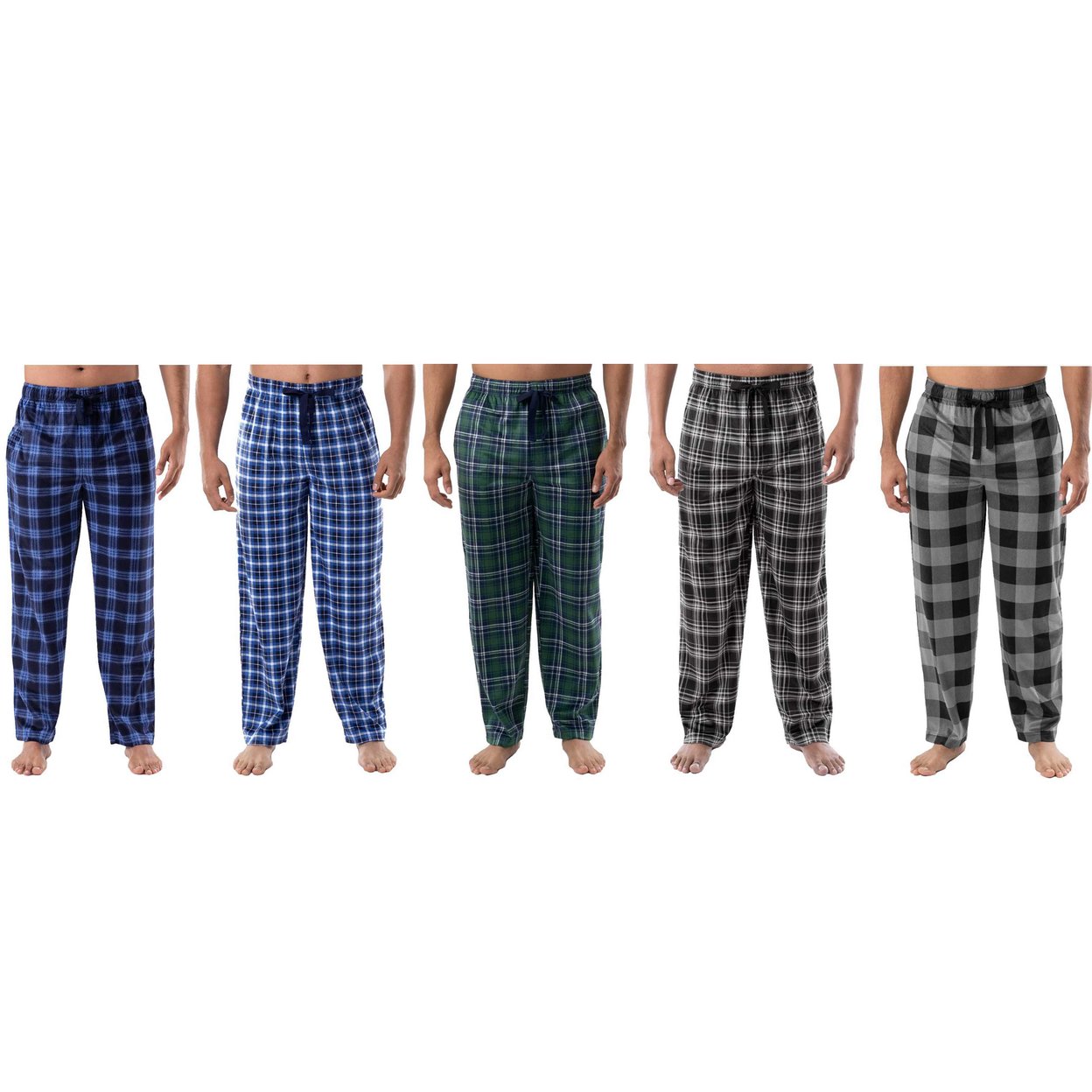 Bargain Hunters 5-Pack: Mens Ultra-Soft Cozy Lounge Sleep Micro Fleece Plaid Pajama Pants
