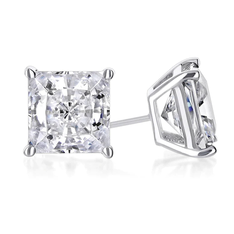 Paris Jewelry 14k White Gold 1/4 Carat Princess 4 Prong Solitaire Created Diamond Stud Earrings 4mm