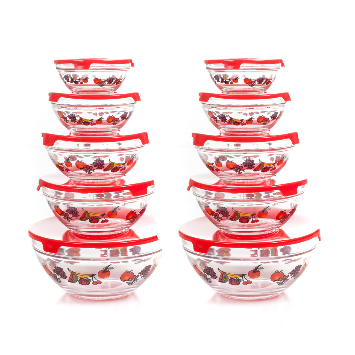 Chef Buddy 20 Piece Glass Bowl Set with Lids 10 Bowls w Lids Food Storage Bowls Fruit Design 5 Sizes