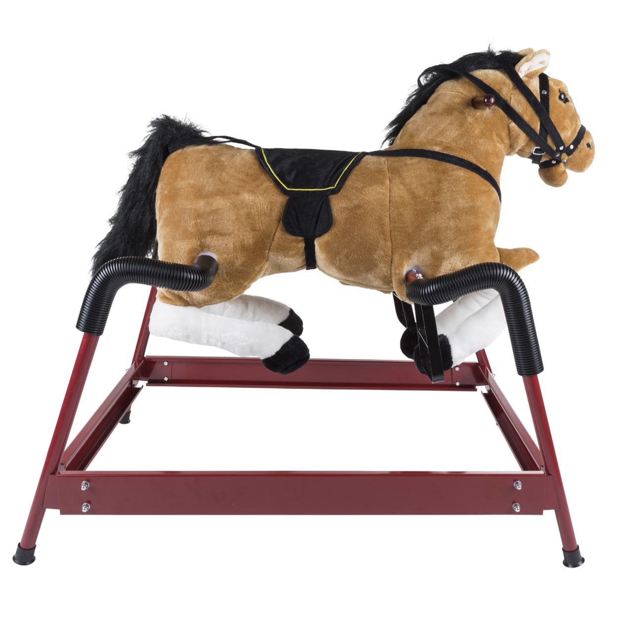 Happy Trails Spring Rocking Horse Plush Ride on Toy with Adjustable Foot Stirrups and Sounds for Toddlers to 5 Years Old