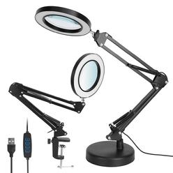 SKUSHOPS LED Magnifier Desk Lamp 8x Magnifying Glass with Light Swing Arm Desk Table Light USB Reading Lamp