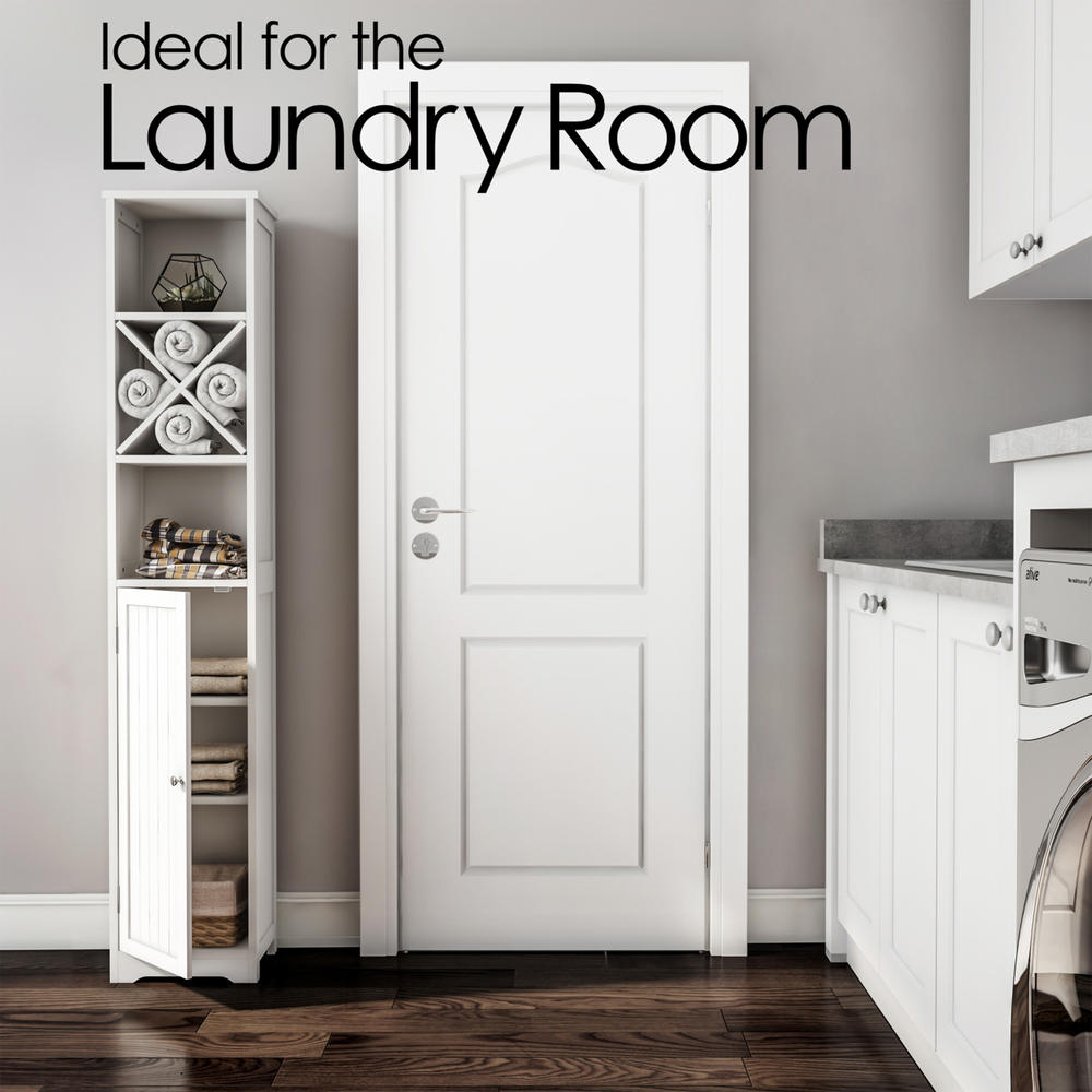Lavish Home Linen Tower- 67 In. Tall Bathroom or Laundry Room Storage Cabinet with Cubbyhole Divider for Towels-Adjustable Shelves &