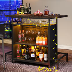 Tribesigns Home Bar Unit Industrial 3-Tier Liquor Bar Table with Glasses Holder and Wine Storage Wine Bar Cabinet Set
