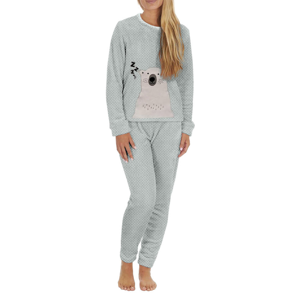 Bargain Hunters 2-Sets: Womens Plush Popcorn Knit Top and Jogger Pants Pajama Set (Plus Size)
