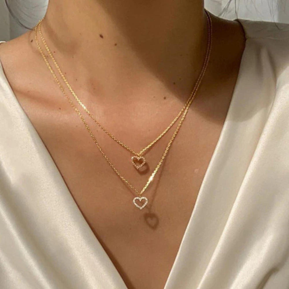 RM Dainty Diamond Heart Necklace Tiny Love Heart Everyday Necklace for Women