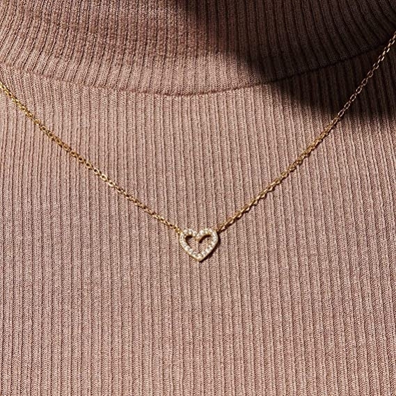 RM Dainty Diamond Heart Necklace Tiny Love Heart Everyday Necklace for Women