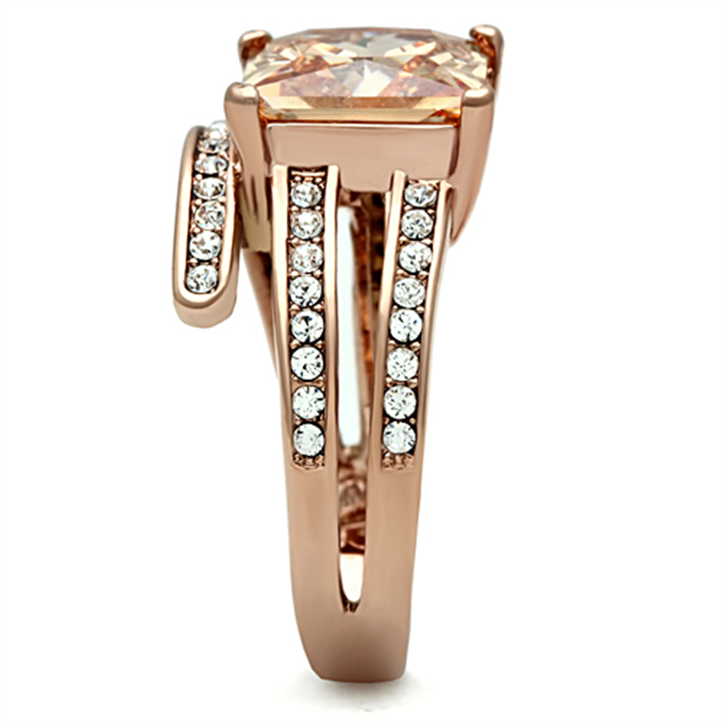 Marimor Jewelry Womens Stainless Steel 316 Rose Gold Princess Cut Champagne Zirconia Cocktail Ring