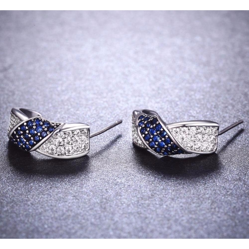 Jewelry Celebrity Blue Sapphire Huggie Hoop Earrings