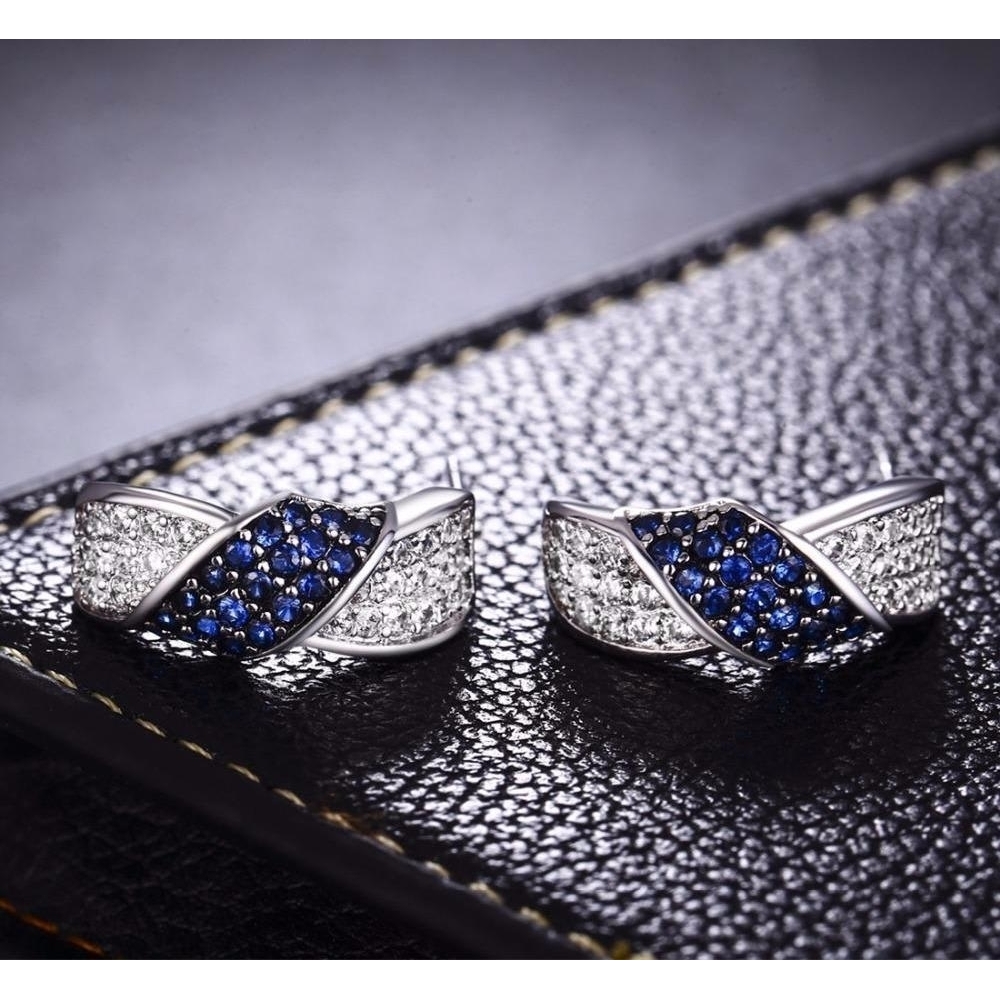 Jewelry Celebrity Blue Sapphire Huggie Hoop Earrings